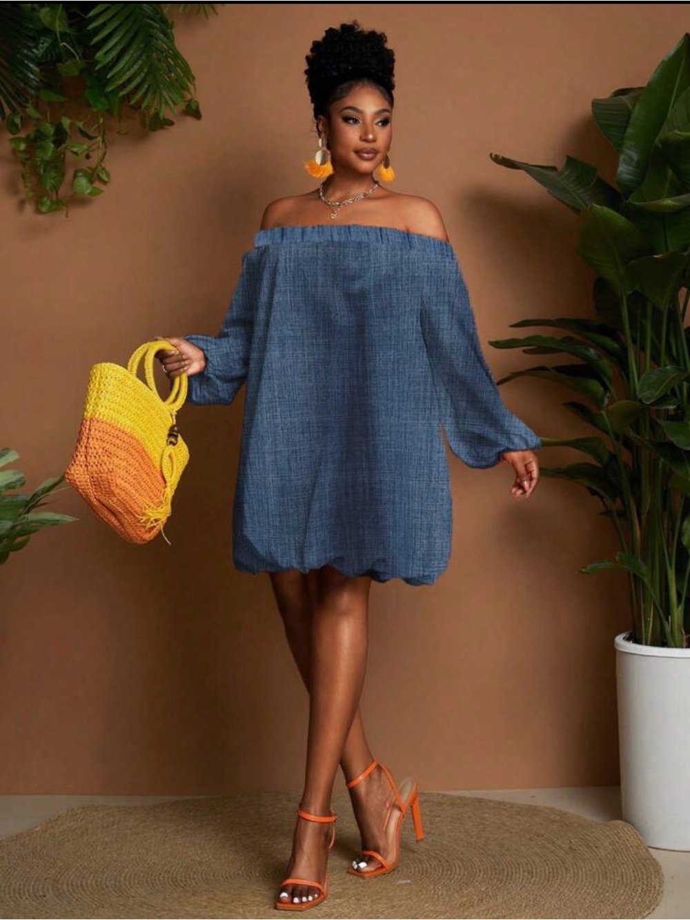 New Arrivals Off-Shoulder Blue Ballon Hem Dress  - Women's Lightweight Summer